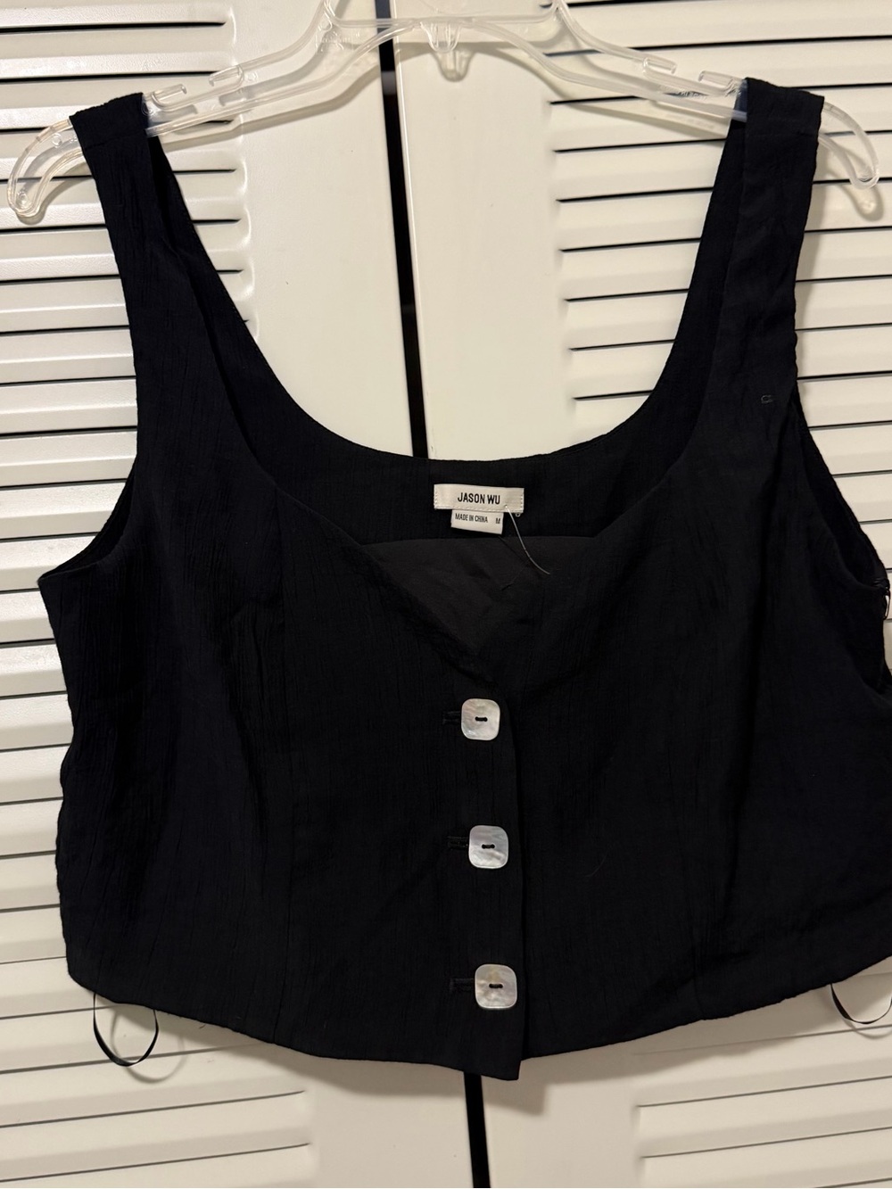 Jason Wu Black Crop Button-Front Tank size M